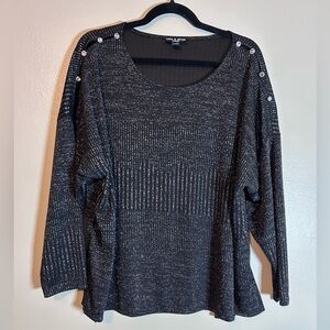 Cable & Gauge black metallic stripe long-sleeved, shoulder buttons size 2X